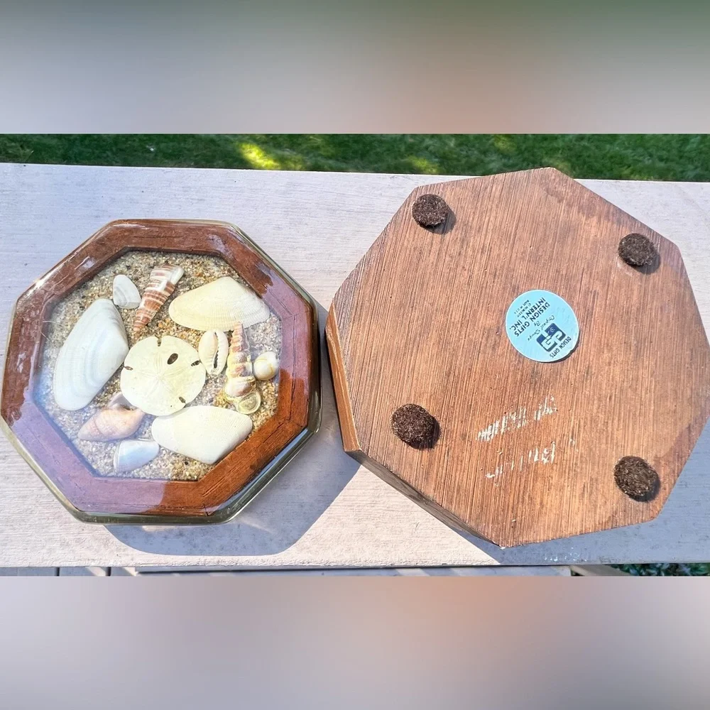 set of 2 Vintage Sea Shell Lucite Soap Dish and trinket box
